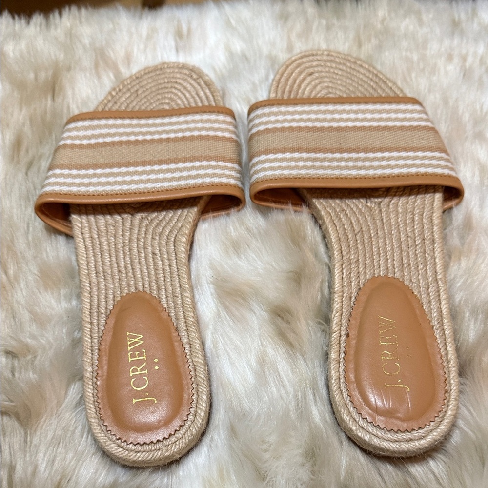 J. Crew Women's Beige and White Striped Sandals